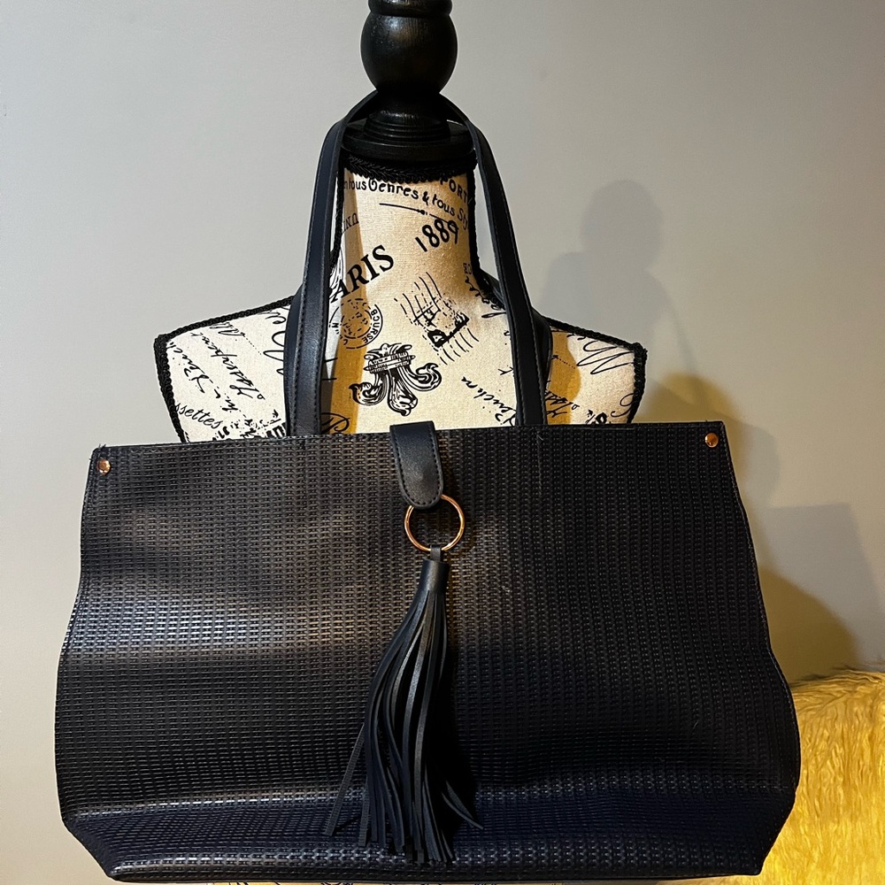 Elegant Black / Navy Tote Bag with Tassel
